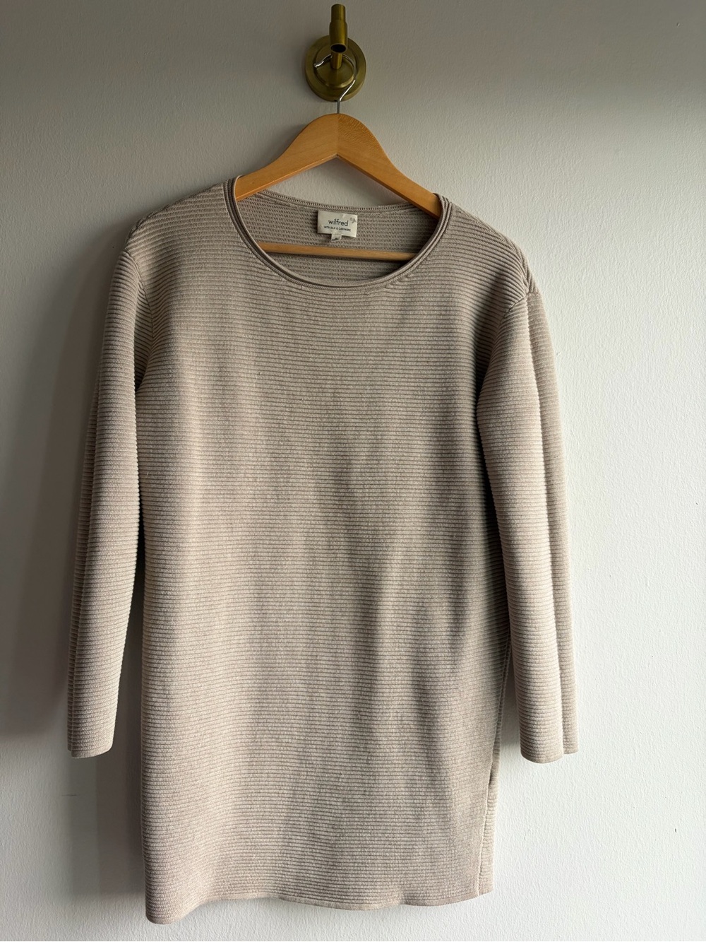 Wilfred Light Beige Ribbed Knit Sweater Dress